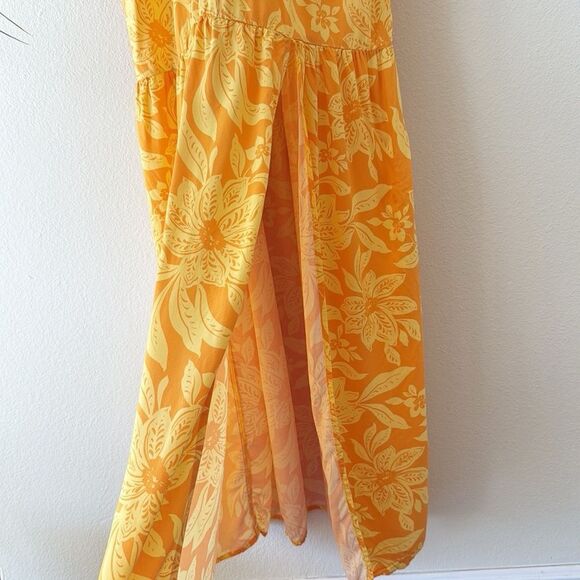L Space Jenevieve Yellow Floral Maxi Dress Boho Tropical Hawaiian Beach Dress - Picture 7 of 15